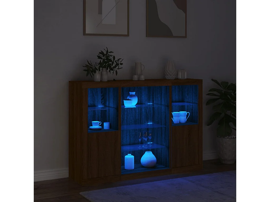 Sideboards mit LED-Leuchten 3 Stk. Braun Eichen-Optik