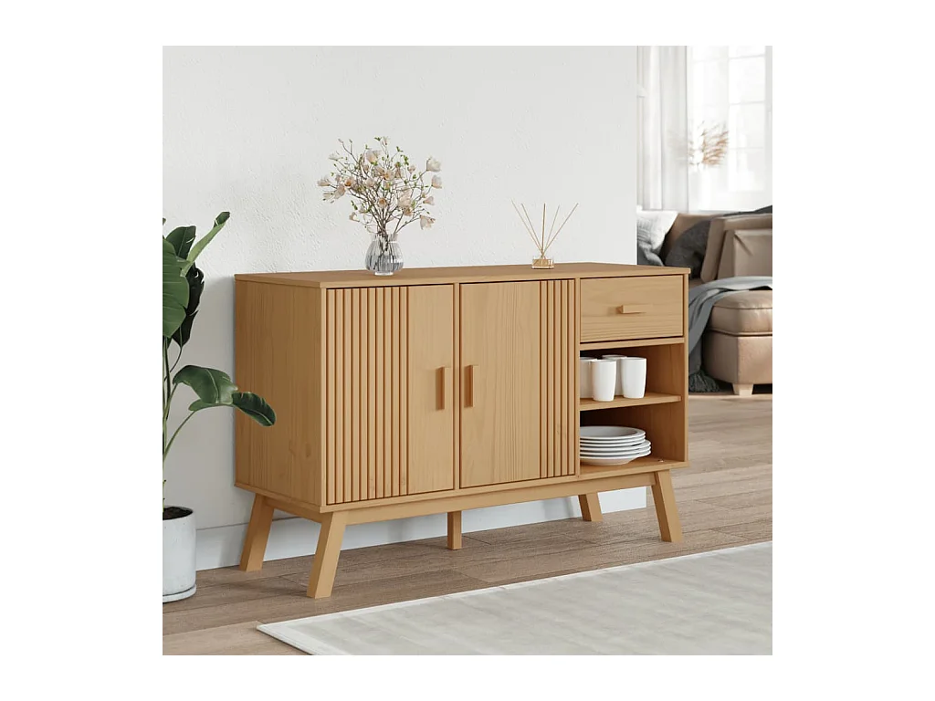 Aparador OLDEN madera maciza de pino marrón 114x43x73,5 cm