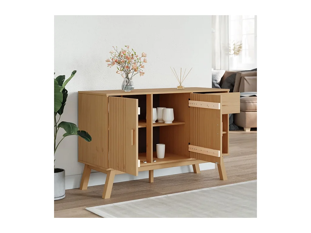 Aparador OLDEN madera maciza de pino marrón 114x43x73,5 cm