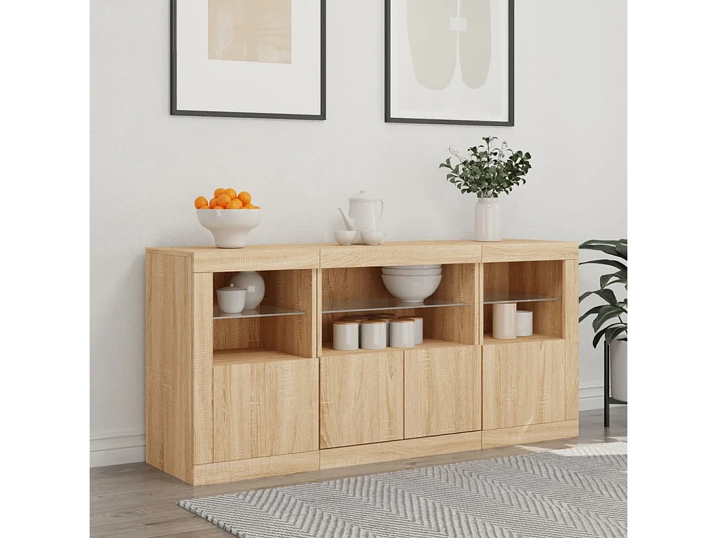 Buffet avec lumières LED chêne sonoma 142,5x37x67 cm