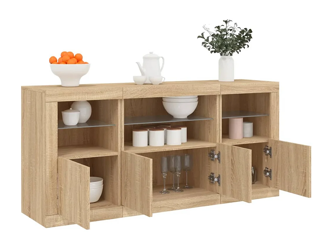 Sideboard mit LED-Leuchten Sonoma-Eiche 142,5x37x67 cm