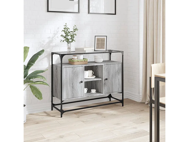 Aparador cristal y madera ingeniería gris Sonoma 98x35x81 cm