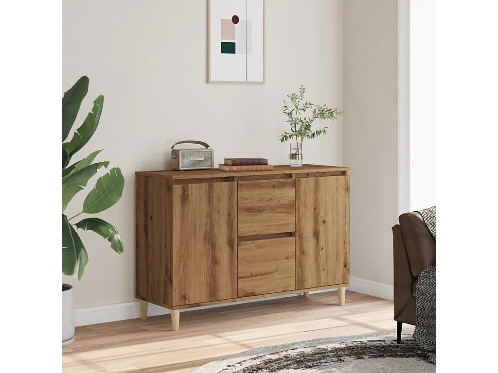 Buffet chêne artisanal 102x35x70 cm bois d'ingénierie