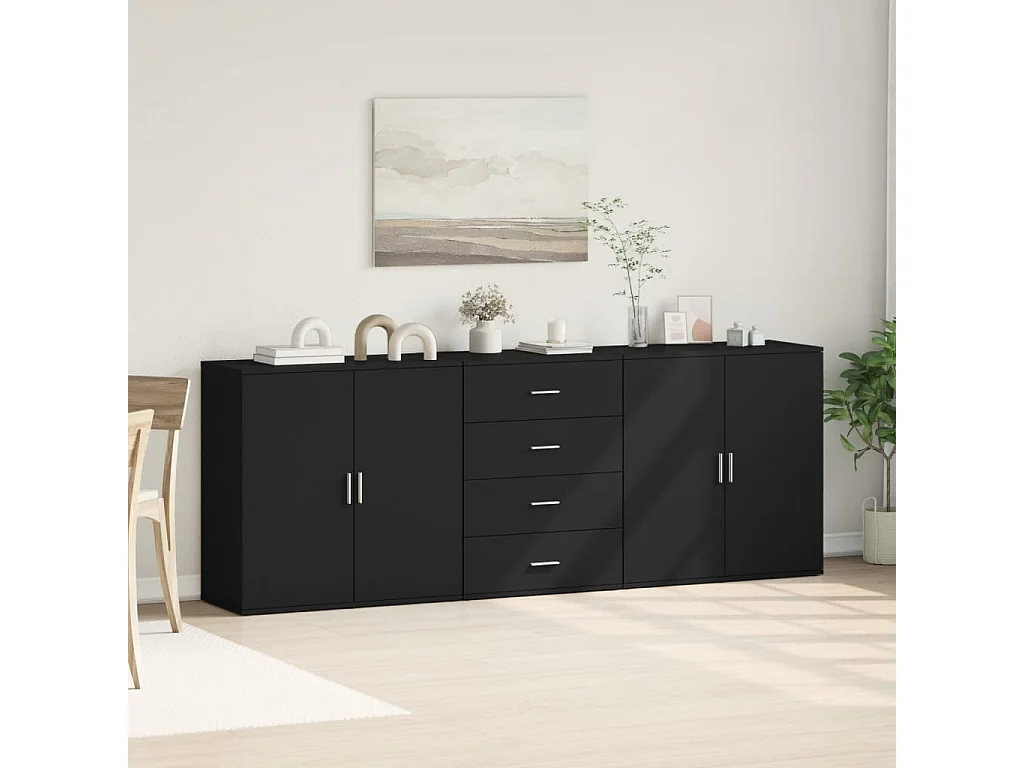 Sideboards 3 Stk. Schwarz Holzwerkstoff