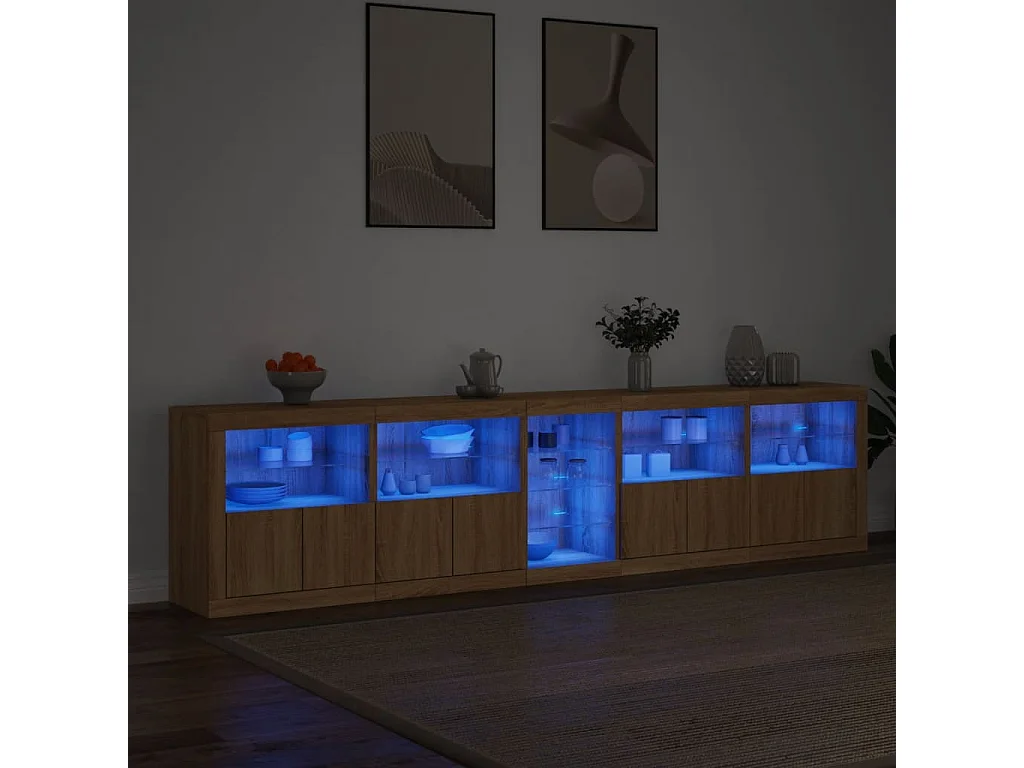 Aparador con luces LED roble Sonoma 283x37x67 cm