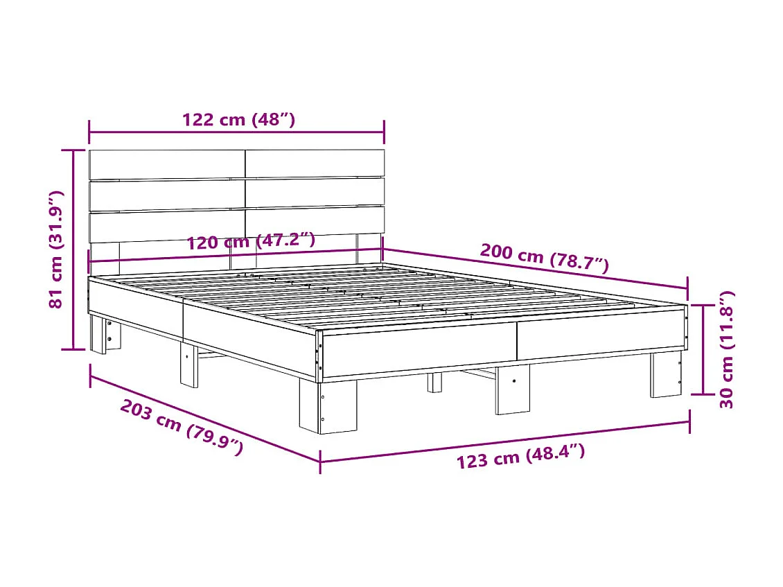 Bedframe bewerkt hout metaal sonoma eikenkleurig 120x200 cm