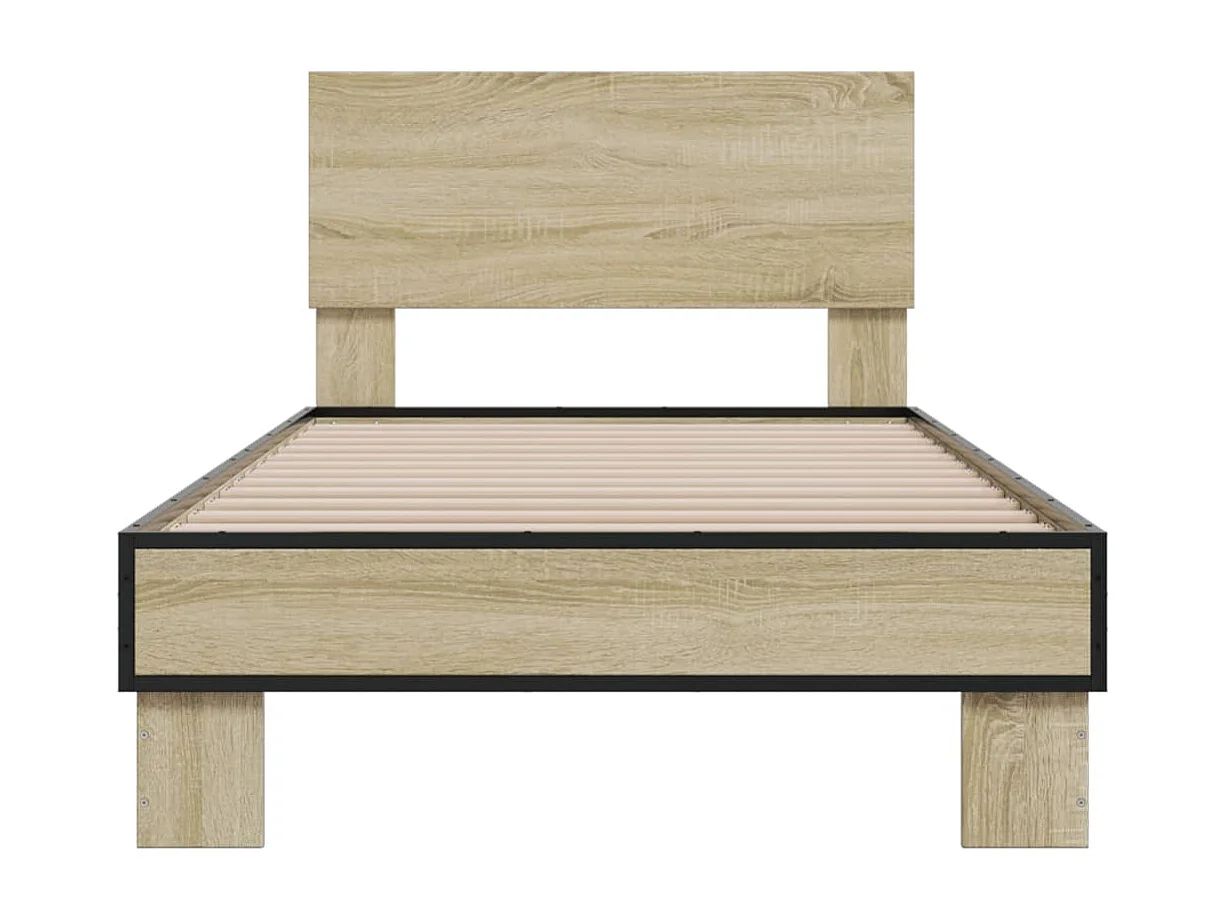 Estructura cama madera ingeniería metal roble Sonoma 75x190 cm