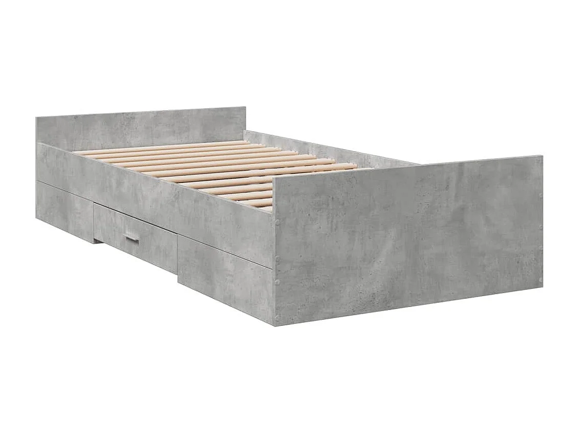 Cadre de lit avec tiroirs sans matelas gris béton 75x190 cm