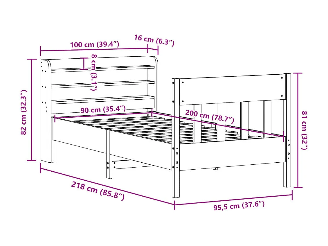 Bedframe met lades bewerkt hout gerookt eikenkleurig 90x190 cm