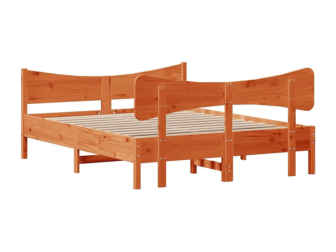 Cama sin colchón madera maciza pino marrón cera 150x200 cm