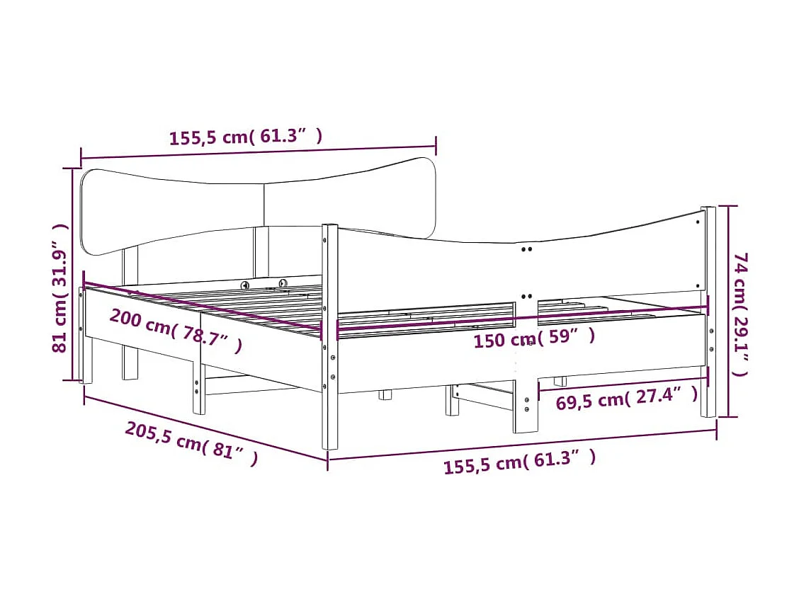 Bedframe zonder matras massief grenenhout wasbruin 150x200 cm