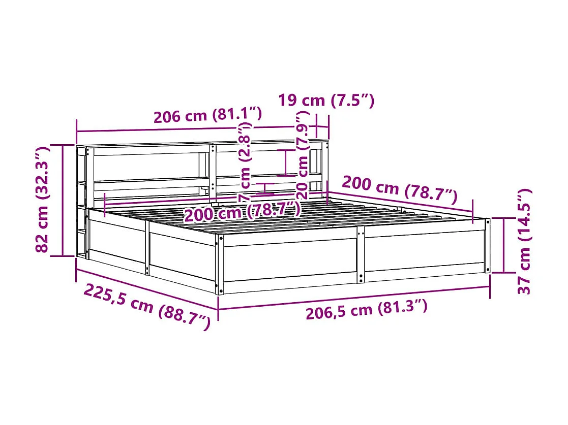 Cadre de lit sans matelas avec tête de lit 100x200 cm
