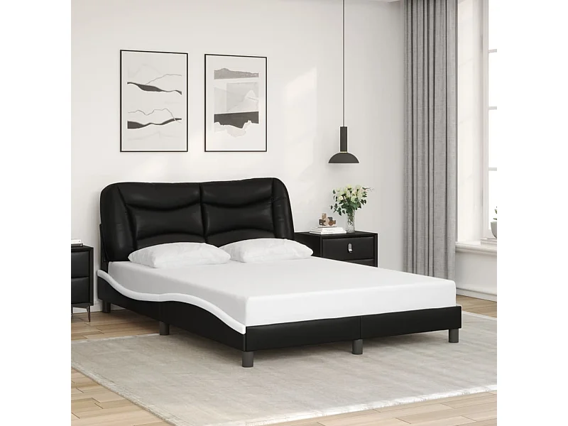 Estructura cama cabecero cuero sintético negro blanco 120x200cm