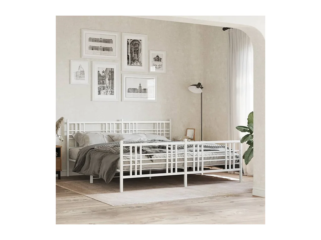 Giroletto con Testiera e Pediera Metallo Bianco 200x200 cm