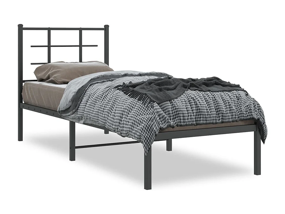 Cadre de lit métal sans matelas avec tête de lit noir 75x190 cm