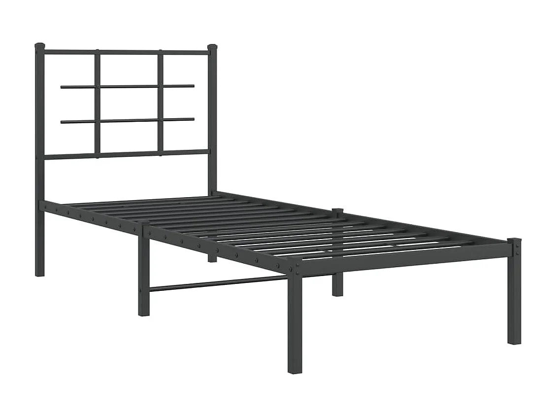 Cadre de lit métal sans matelas avec tête de lit noir 75x190 cm