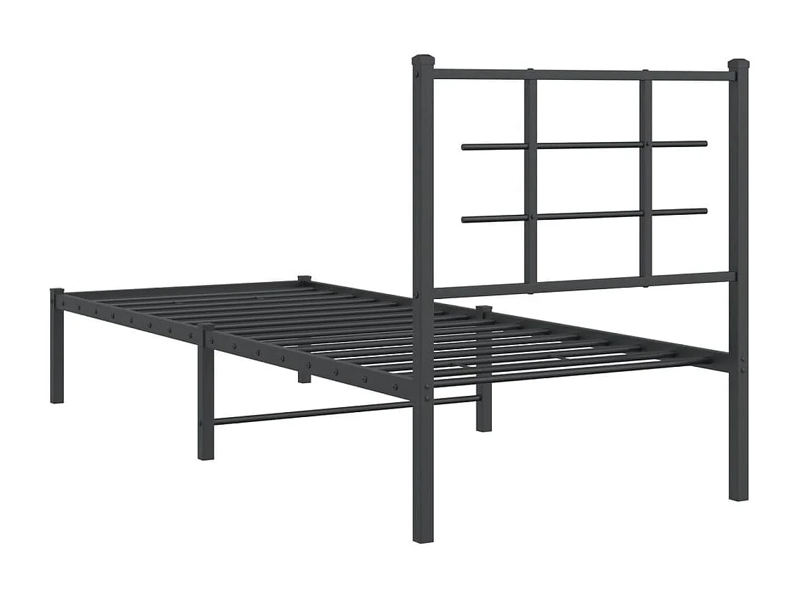 Cadre de lit métal sans matelas avec tête de lit noir 75x190 cm