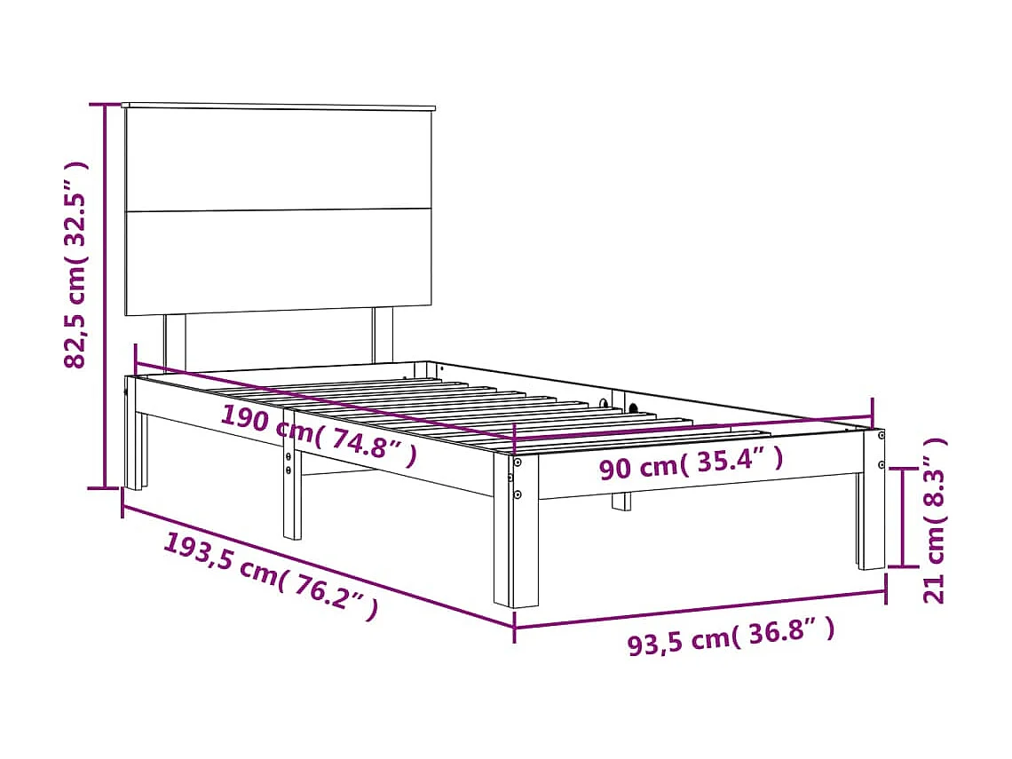 Cadre de lit métal sans matelas avec tête de lit noir 75x190 cm