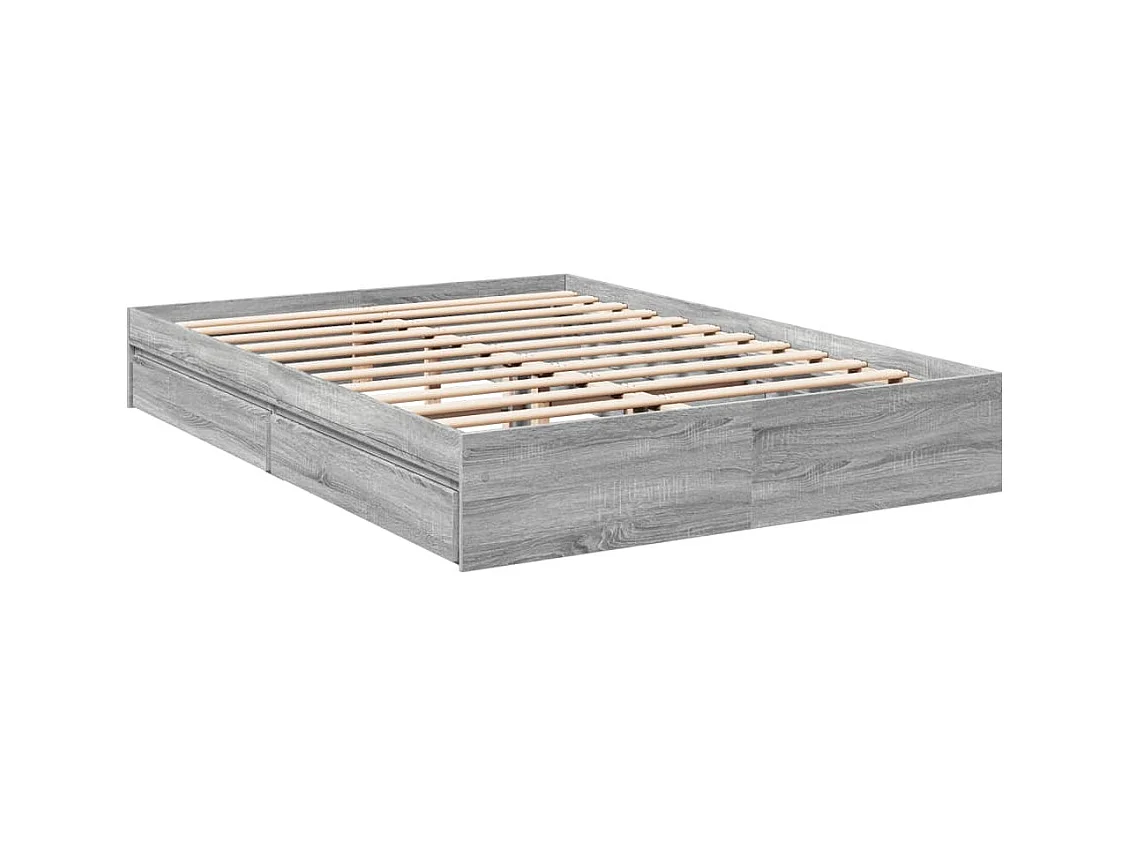 Cadre de lit avec tiroirs sans matelas sonoma gris 150x200 cm