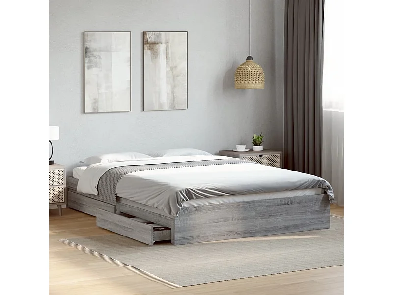 Bedframe met lades bewerkt hout grijs sonoma eiken 150x200 cm