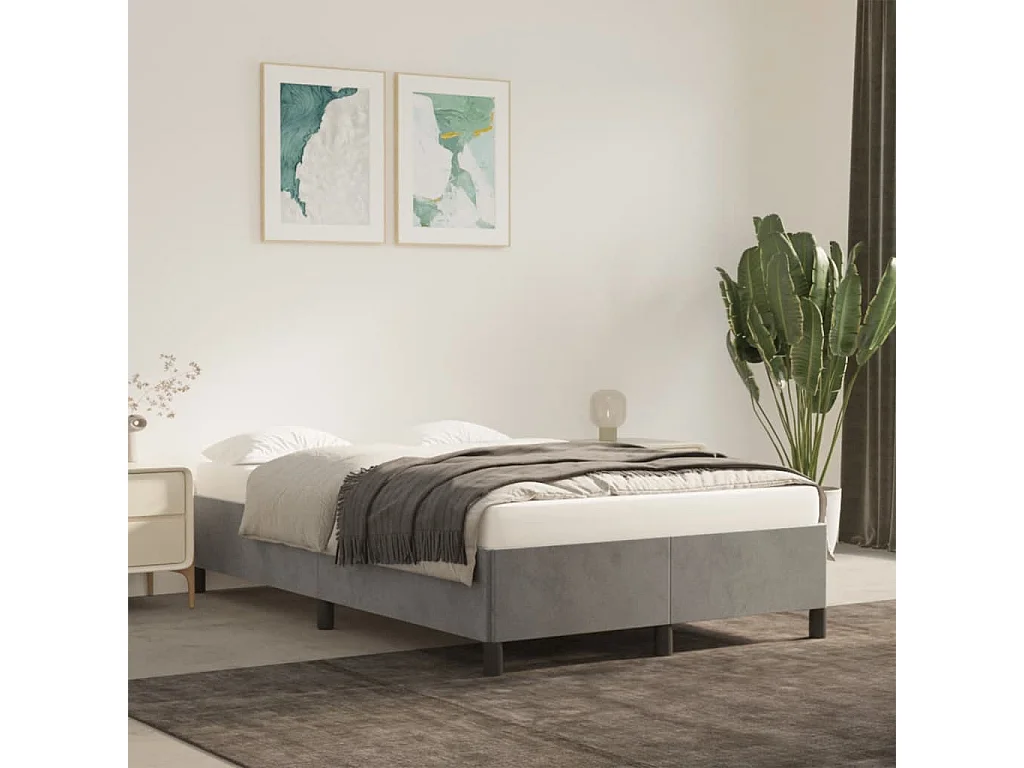 Cadre de lit sans matelas gris clair 120x190 cm velours