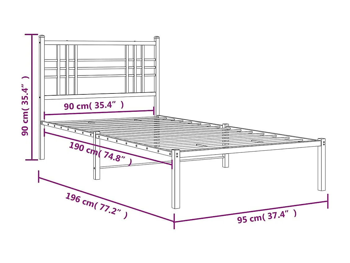 Estrutura de cama com cabeceira 90x190 cm metal branco