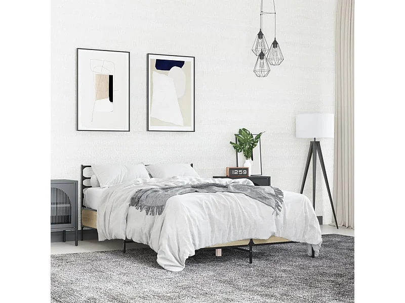 Estructura cama madera ingeniería metal roble Sonoma 120x190 cm