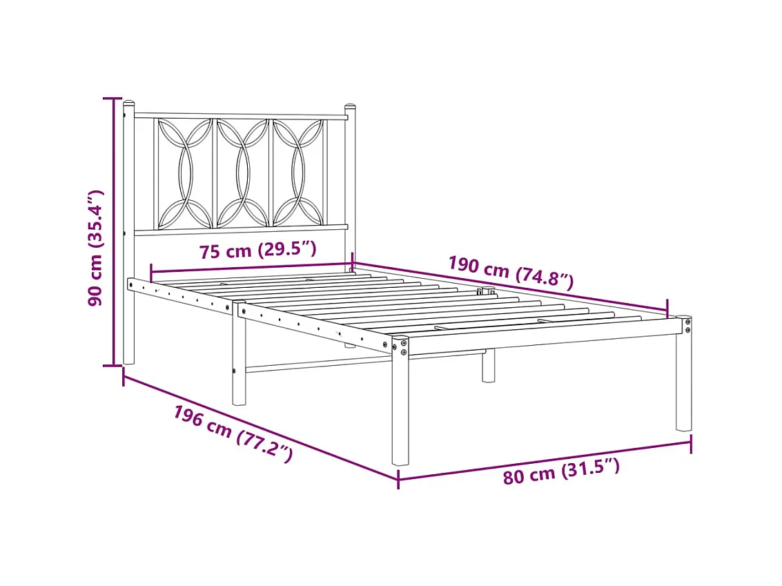Bedframe met hoofdbord zonder matras metaal wit 75x190 cm