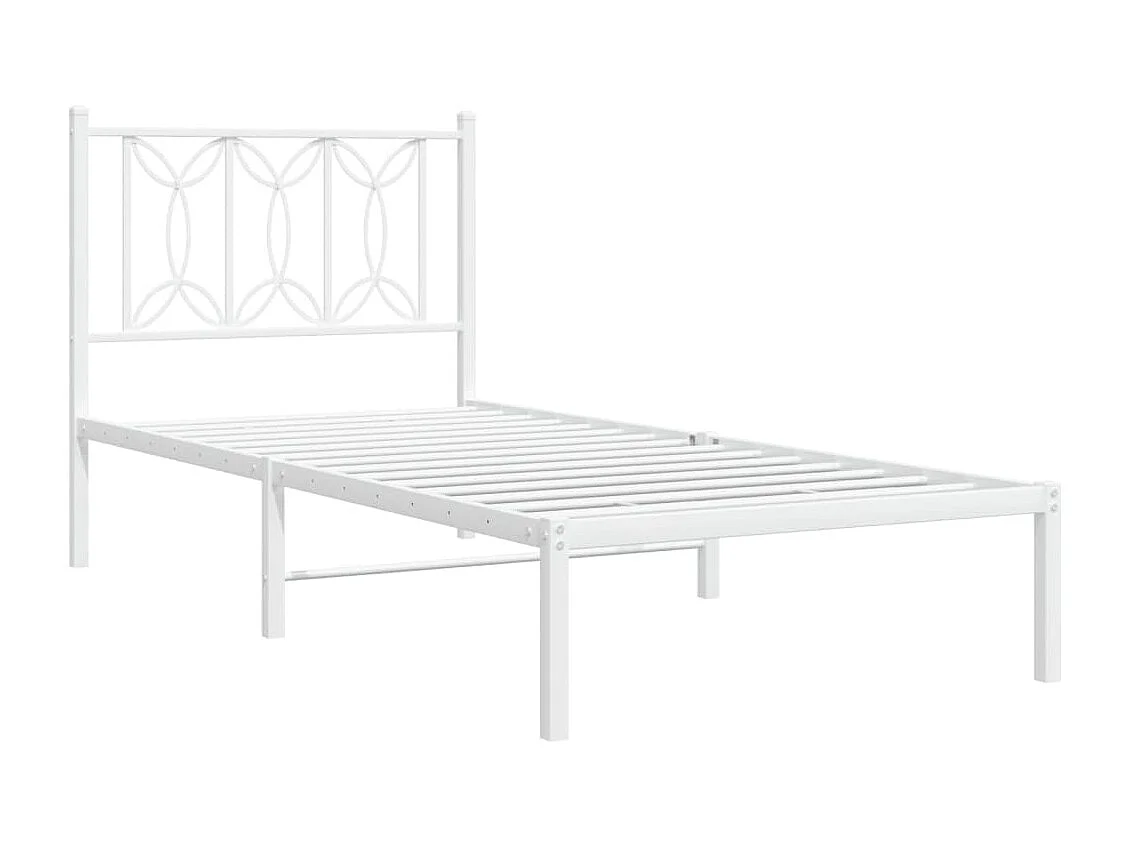 Cadre de lit métal sans matelas avec tête de lit blanc 75x190cm