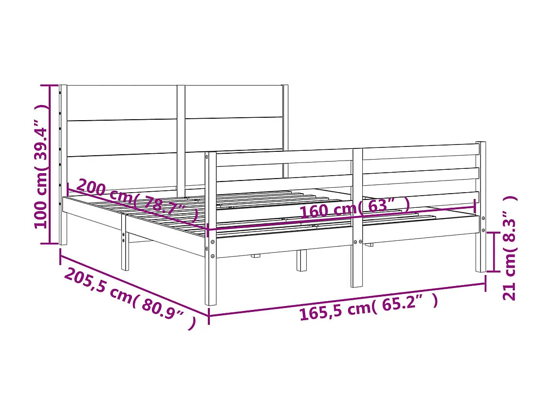 Cadre de lit en métal sans matelas chêne marron 120x190 cm