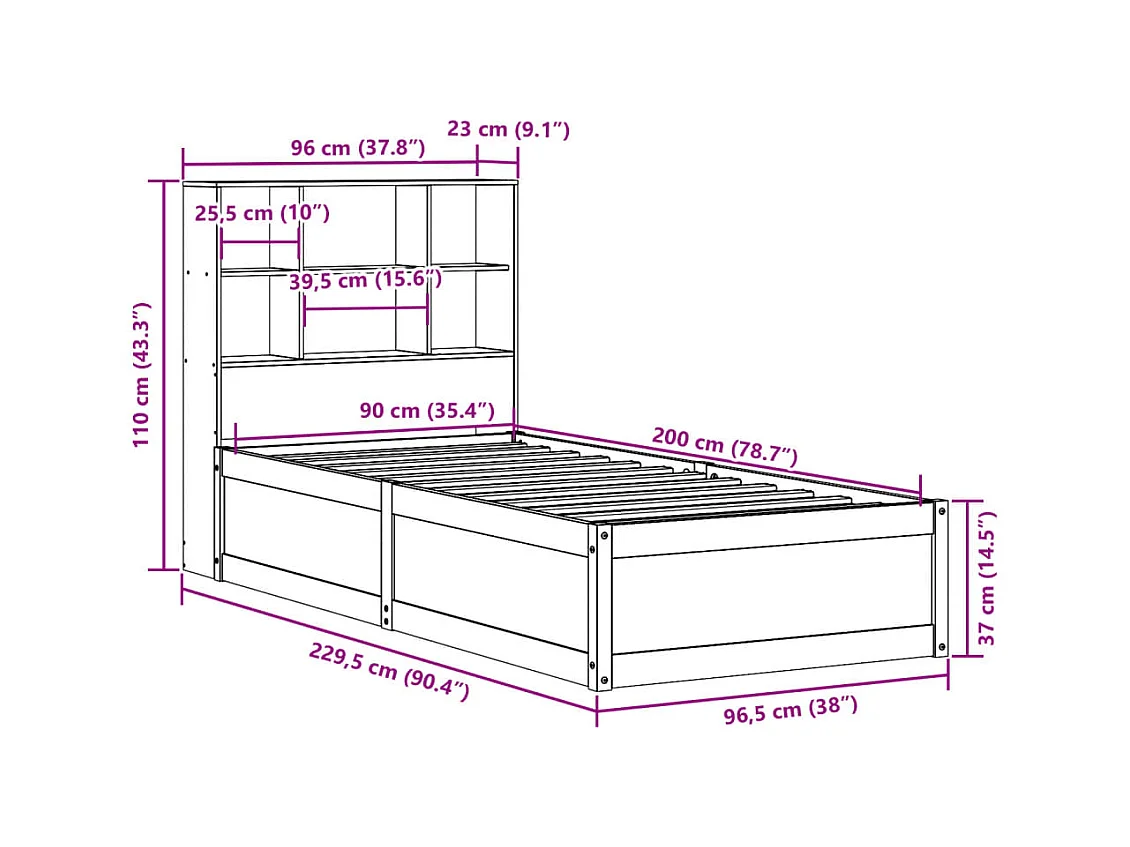 Bedframe bewerkt hout bruin eikenkleur 140x190 cm