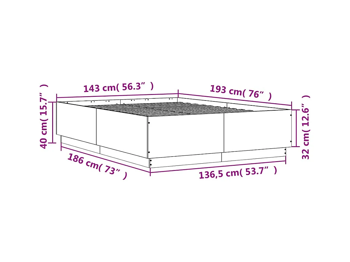 Bedframe bewerkt hout bruin eikenkleur 140x190 cm