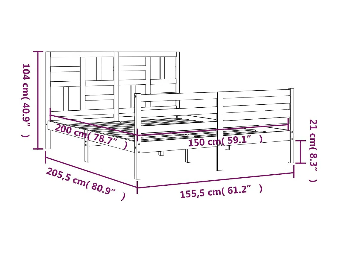 Cadre de lit sans matelas bois massif
