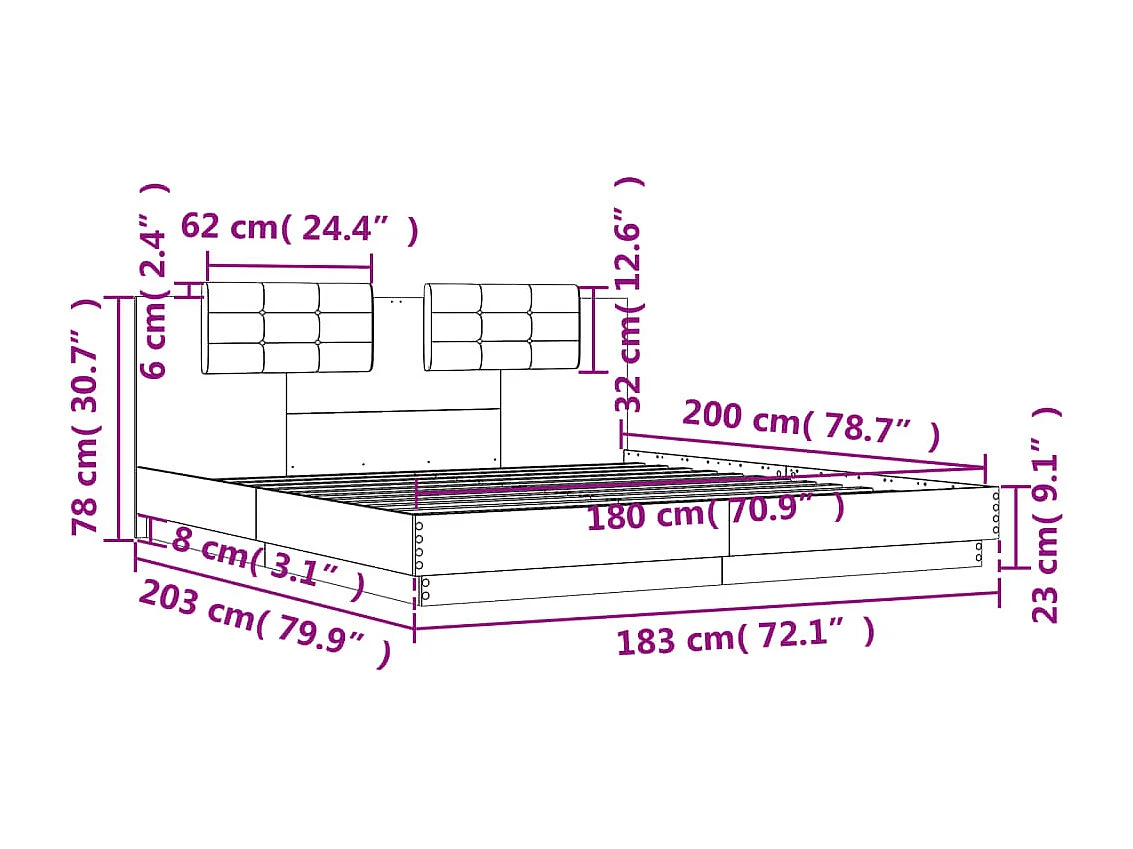 Cadre de lit sans matelas sonoma gris 180x200 cm
