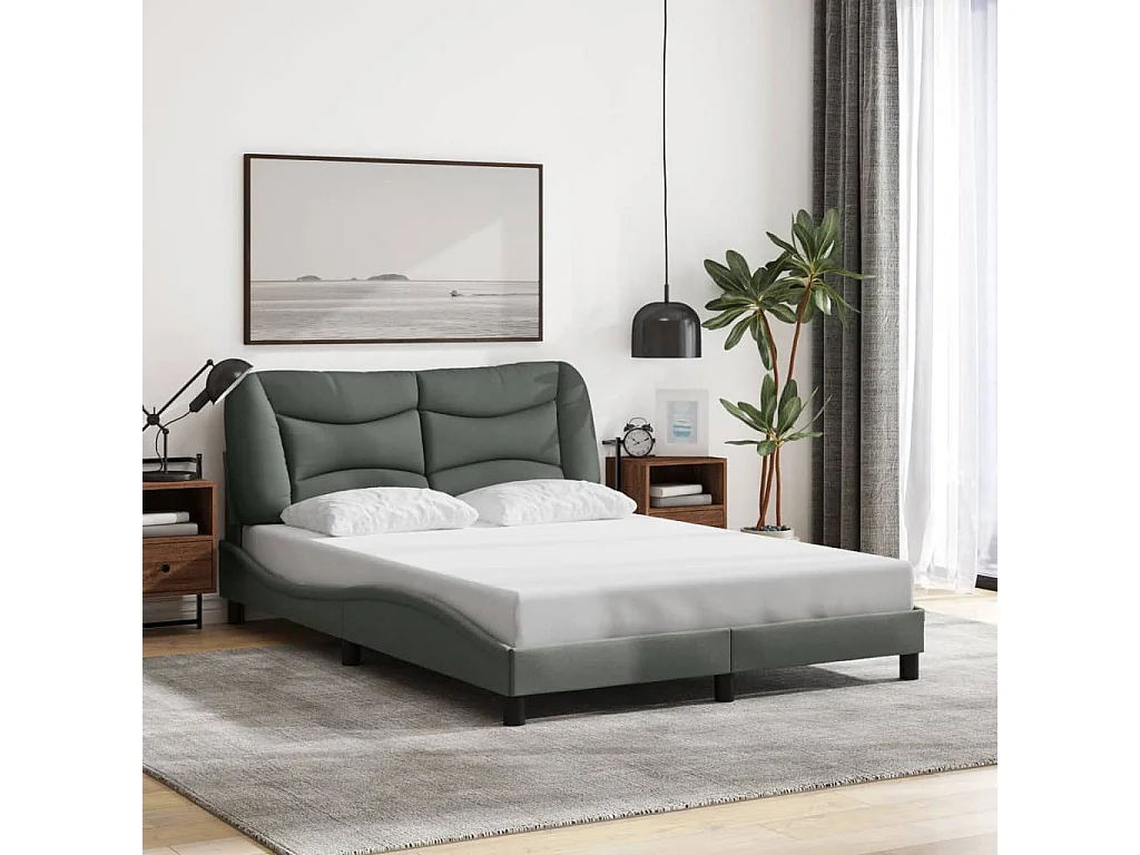 Cadre de lit sans matelas gris foncé 140x190 cm tissu