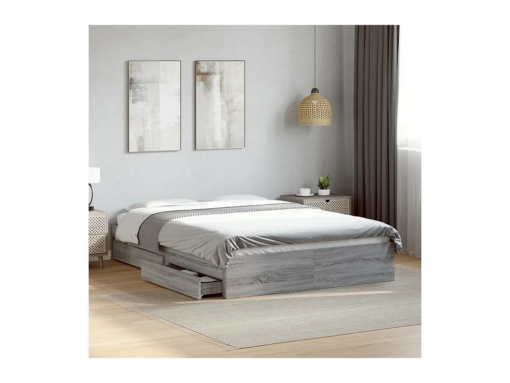 Bettgestell mit Schubladen Grau Sonoma 140x200 cm Holzwerkstoff