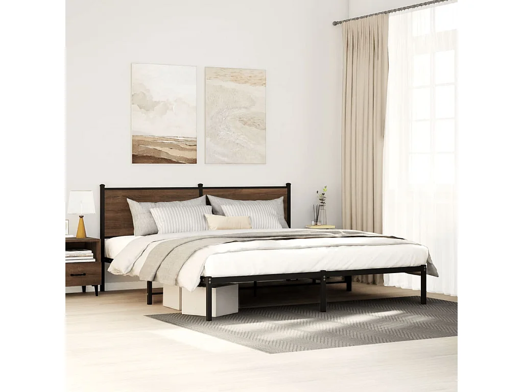 Estrutura cama sem colchão 200x200cm metal carvalho castanho
