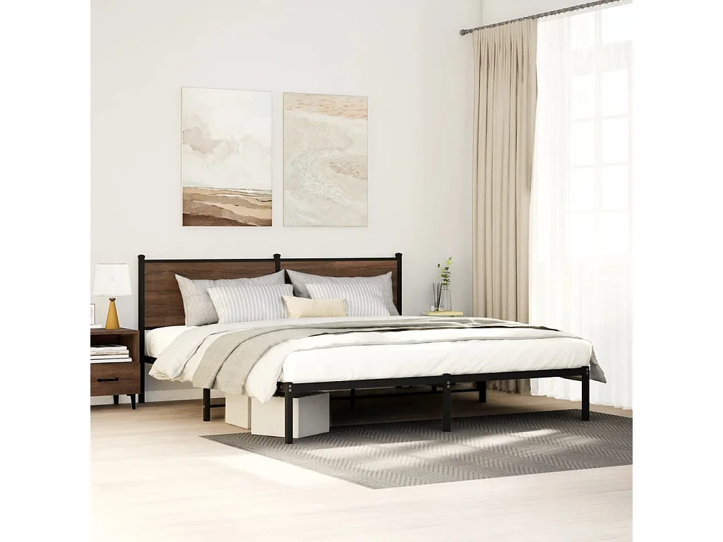 Estrutura cama sem colchão 200x200cm metal carvalho castanho
