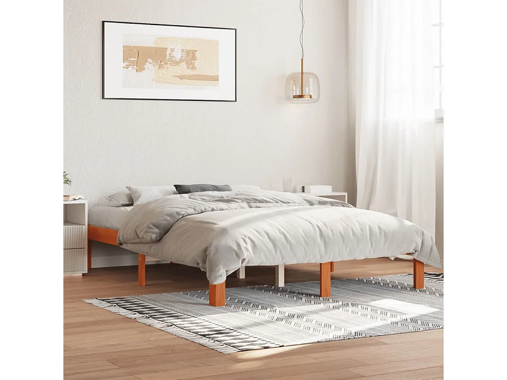 Cadre de lit sans matelas cire marron 135x190cm bois pin massif