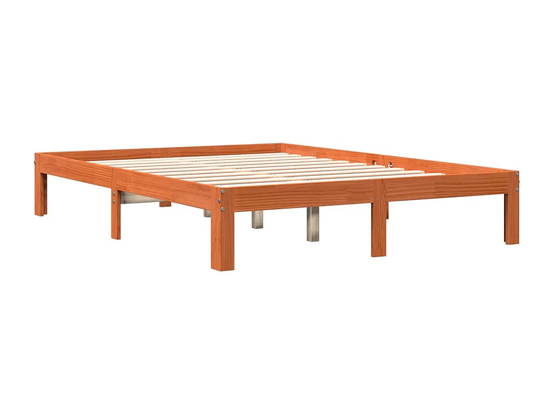 Cadre de lit sans matelas cire marron 135x190cm bois pin massif