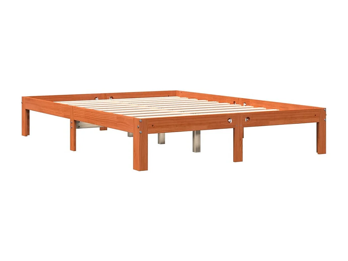 Cadre de lit sans matelas cire marron 135x190cm bois pin massif