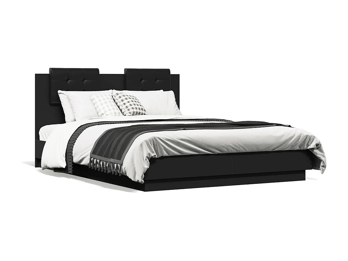 Bettgestell mit Kopfteil Schwarz 135x190 cm Holzwerkstoff