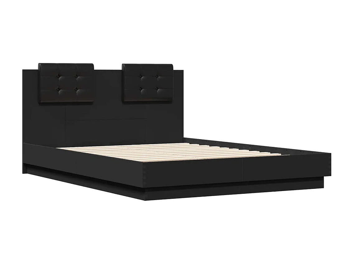 Bettgestell mit Kopfteil Schwarz 135x190 cm Holzwerkstoff