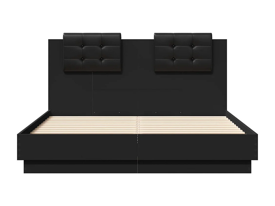 Bettgestell mit Kopfteil Schwarz 135x190 cm Holzwerkstoff