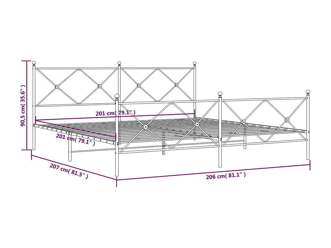 Bedframe met hoofd- en voeteneinde metaal zwart 200x200 cm