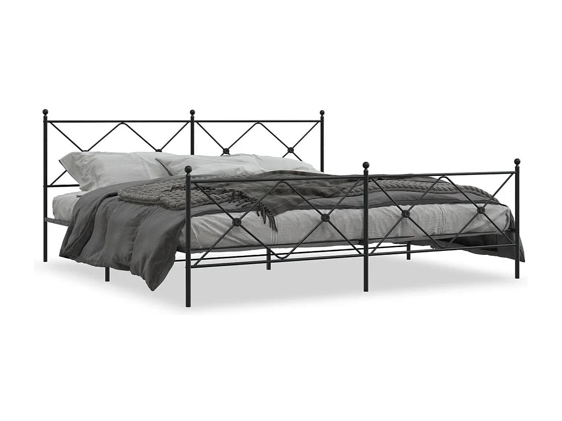 Cadre de lit métal sans matelas avec pied de lit noir 200x200cm