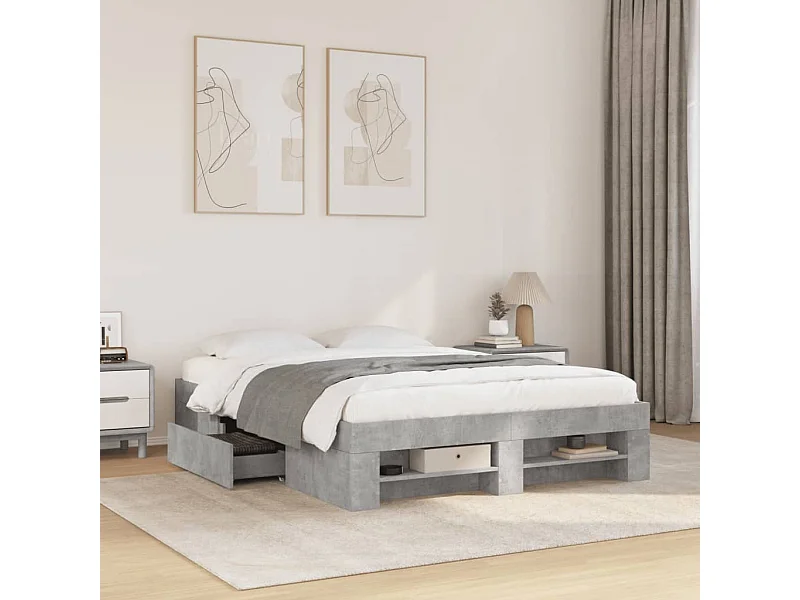 Cadre de lit sans matelas gris béton 140x200 cm bois ingénierie