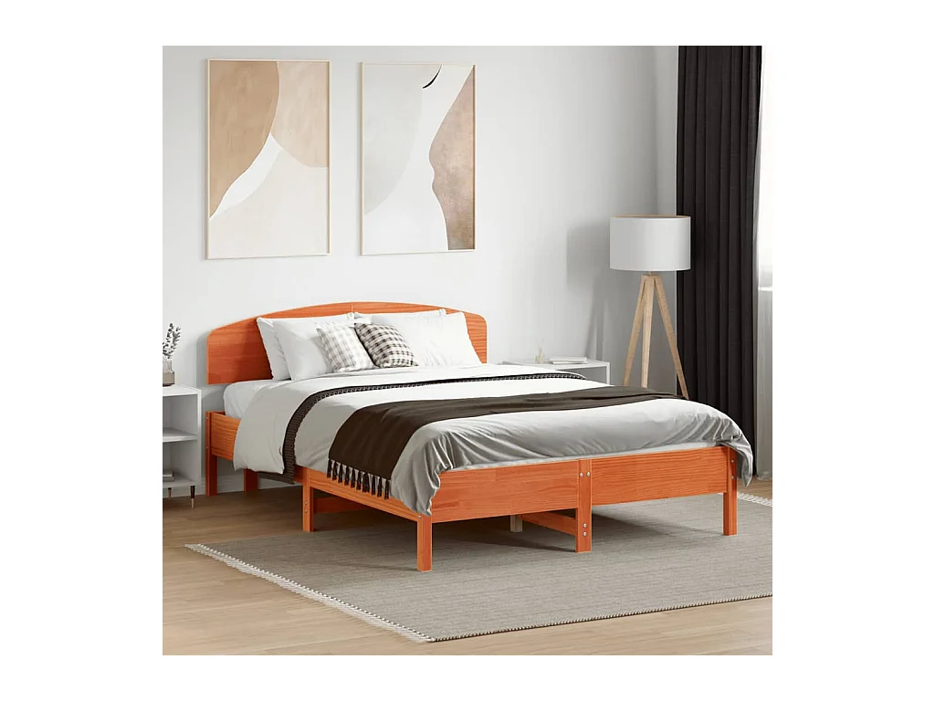 Cadre de lit sans matelas cire marron 140x190cm bois pin massif