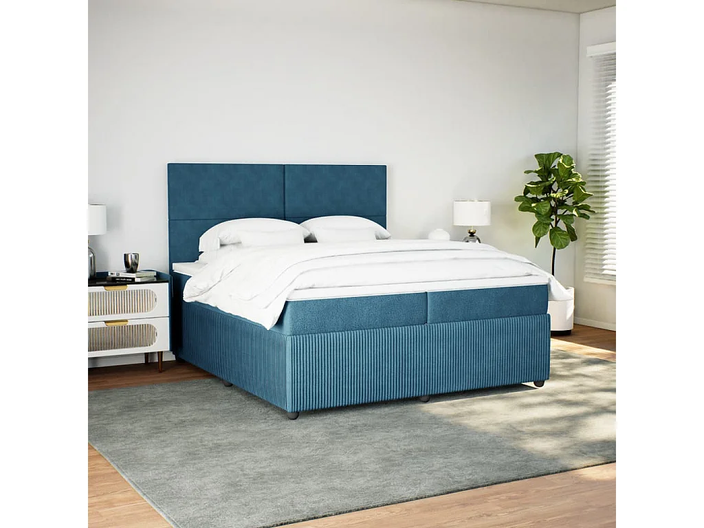 Giroletto a Molle con Materasso Blu 200x200 cm in Velluto