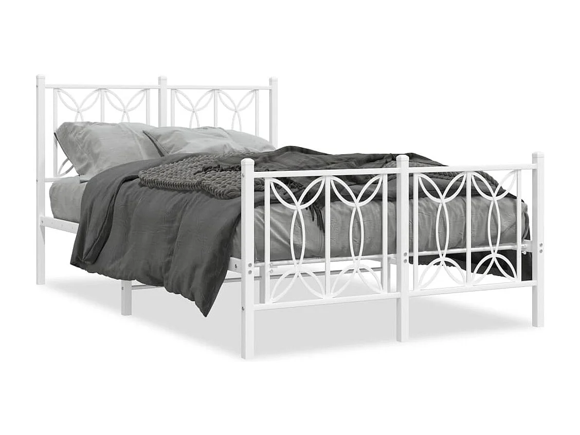Cadre de lit métal sans matelas et pied de lit blanc 120x190 cm